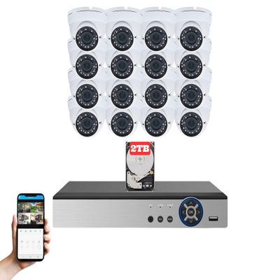 Evertech 16 Channel 1080P HD Security Surveillance System with Adjustable Lens Dome Cameras 2TB Recording Memory