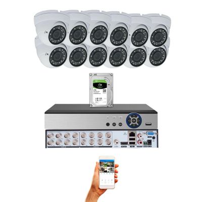 Evertech 12 Camera Surveiillance CCTV System HD 1080p Varifocal Lens Night Vision Metal Weatherproof Camera 16 Channel Video Recorder 2TB Hard Drive Memory Easy Remote Access NO Cables Included