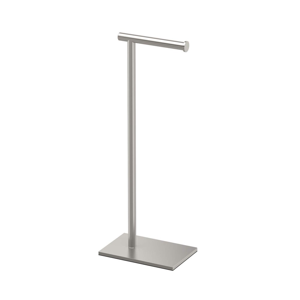 Gatco 1431SN, Modern Rectangle Base Freestanding Toilet Paper Holder, 22.25, Satin Nickel/Free Standing Toilet Tissue Holder Stand with Weighted Base