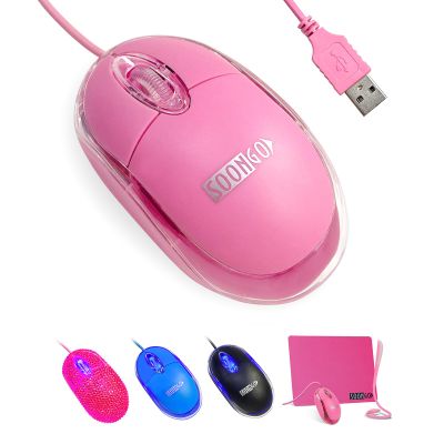 SOON GO Pink Mouse,Computer Mouse,with 1.5m Pink USB Cable - Compatible with Windows, Linux, Mac, Laptop, PC & Desktop - Ideal for Office, Home, Business, School, Kids & Women