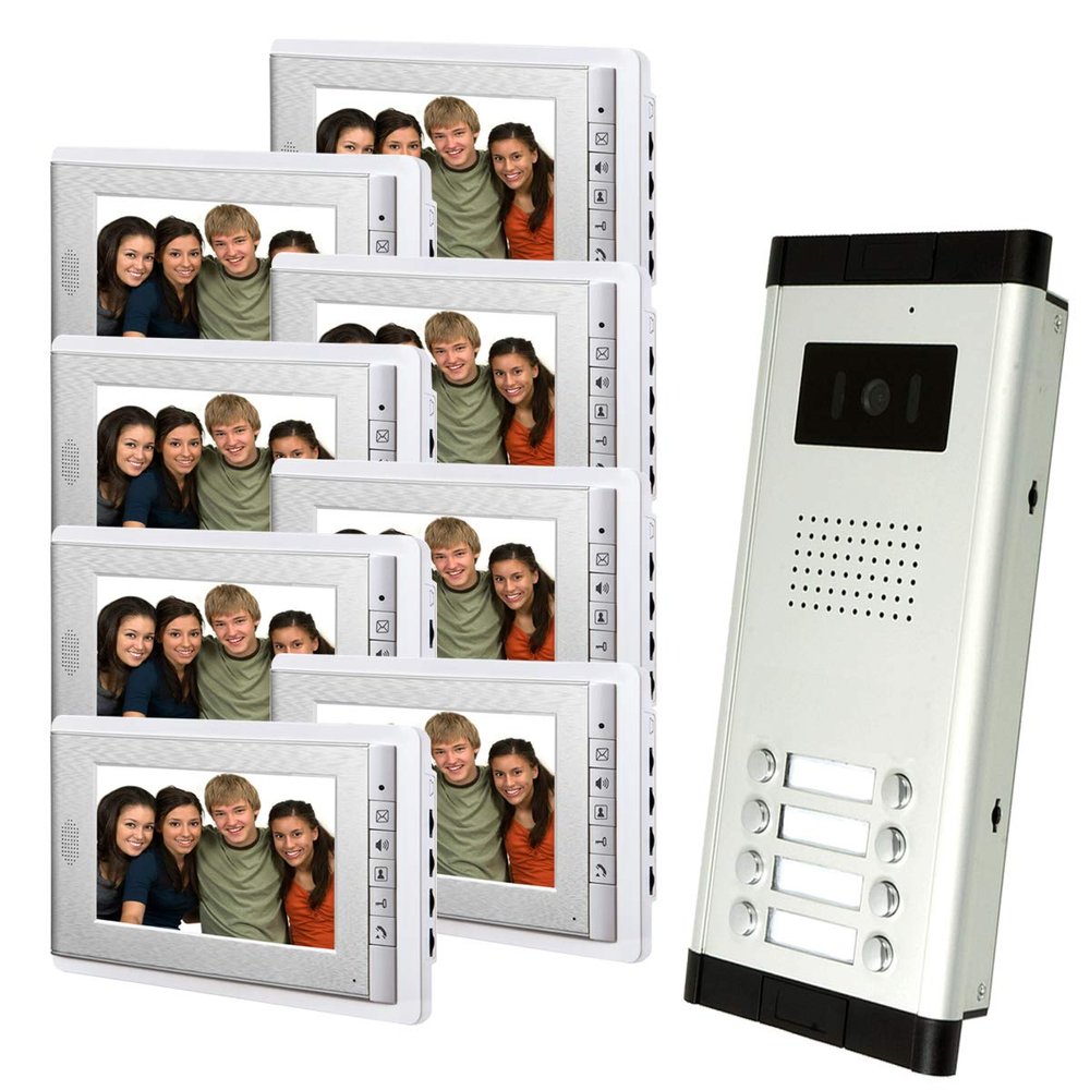 AMOCAM 8 Units Apartment Intercom Wired 7 Inch Monitor Video Intercom Doorbell Door Phone Audio Visual Intercom Entry Access System