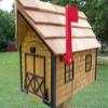 Amish Handmade Handcrafted Rural Mailbox w Flag Log Cabin Brown Trim view 1