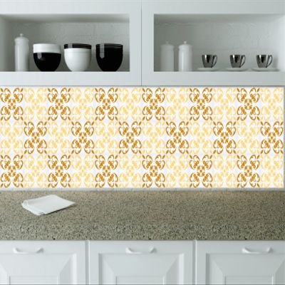 Authentic Tile Stickers by Mi Alma 24 PC Set Spanish Design Wall Tile Decal Perfect for Kitchen Backsplash or Bathroom Tiles Vinyl Art Easy to Install Peel and Stick (4x4 Inch, Cream Gold A46)