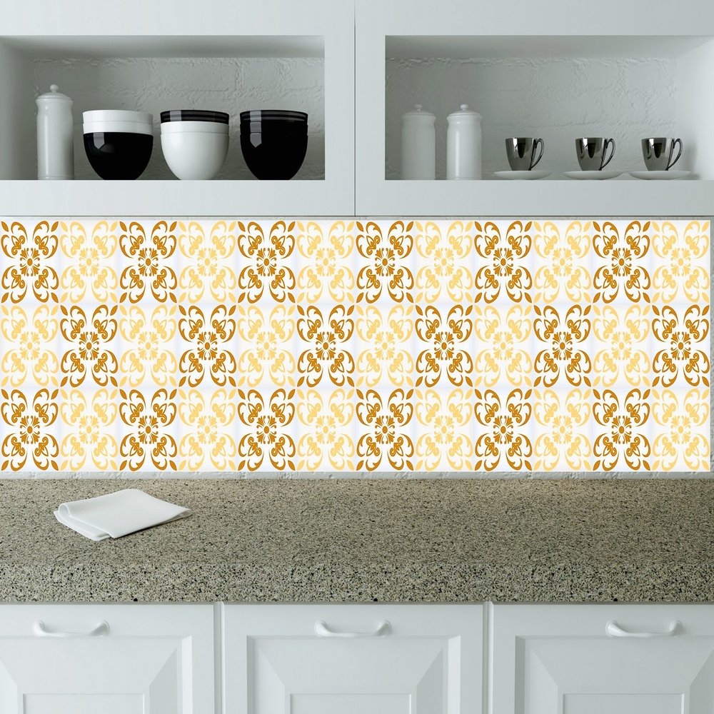 Authentic Tile Stickers by Mi Alma 24 PC Set Spanish Design Wall Tile Decal Perfect for Kitchen Backsplash or Bathroom Tiles Vinyl Art Easy to Install Peel and Stick (4x4 Inch, Cream Gold A46)
