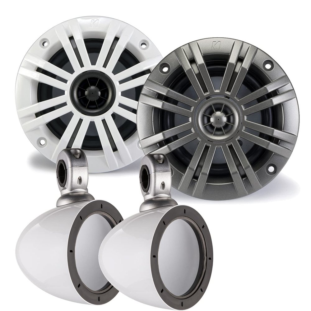 KICKER 4 Inch KM-Series Marine Speaker Bundle 41KM44CW with White Wake Tower Enclosure