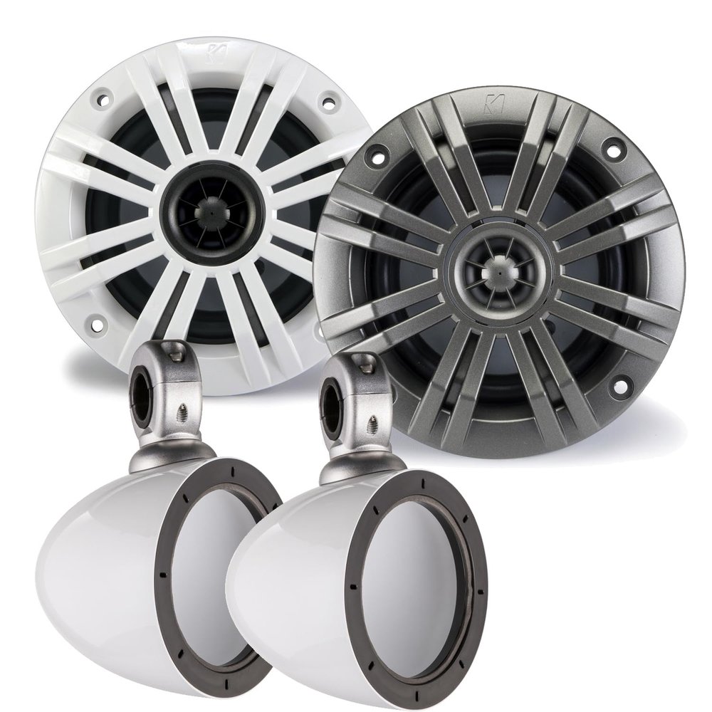 KICKER 4 Inch KM-Series Marine Speaker Bundle 41KM42CW with White Wake Tower Enclosure