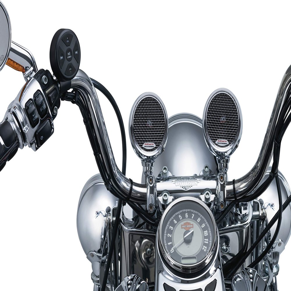 Kuryakyn 2712 MTX Road Thunder Weather Resistant Motorcycle Speakers: 100 Watt Handlebar Mounted Audio Speaker Pods with Bluetooth Audio Controller, Chrome