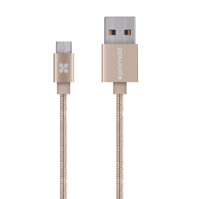 Promate Heavy Duty Mesh Braided Micro-USB Cable, Length 4.7 ft (1.2 m) linkMate-U2M Gold linkMate-U2M Gold