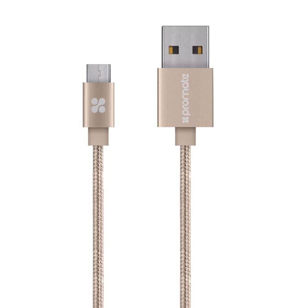Promate Heavy Duty Mesh Braided Micro-USB Cable, Length 4.7 ft (1.2 m) linkMate-U2M Gold linkMate-U2M Gold