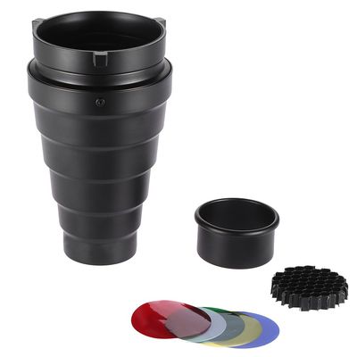 Andoer Metal Conical Snoot with Honeycomb Grid, 5Pcs Color Filter Kit Bowens Gel Holder Snoot Modifier Elinchrom Fit for Bowens Mount Studio Strobe Monolight Photography Flash