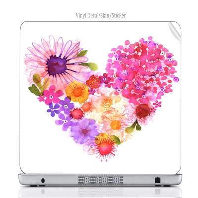 Laptop Vinyl Decal Sticker Skin Print Watercolor Flowers in a Heart Love fits Inspiron 1525
