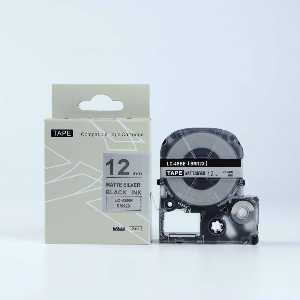 IDIK Compatible EPSON12mm LC-4SBE Label Tape Black on Matte Silver 12mm 8m lw300 500