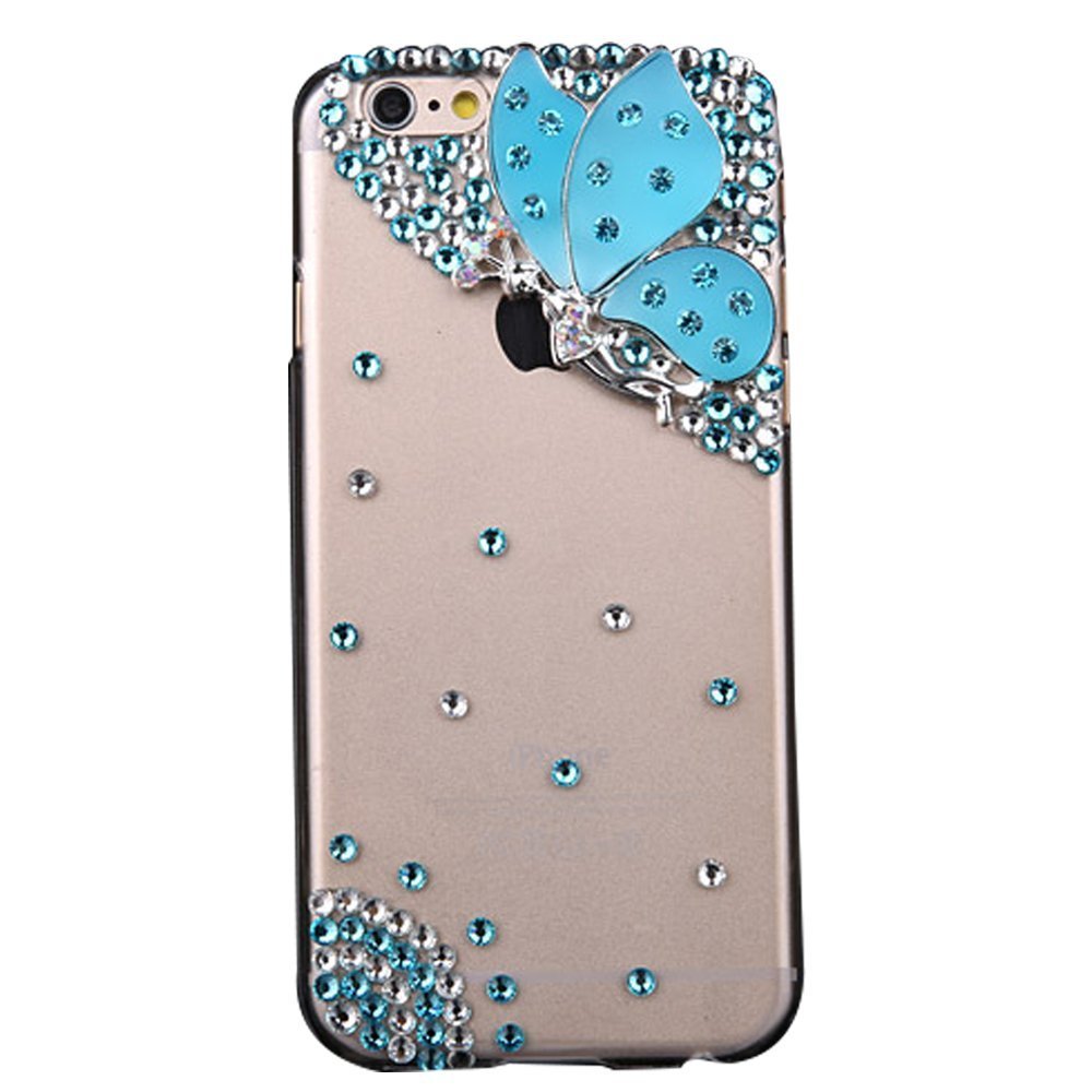 STENES Bling Phone Case Compatible with iPod Touch (5th Generation) Case, Luxurious Crystal 3D Handmade Sparkle Diamond Rhinestone Clear Cover - Butterfly Fairy/Blue