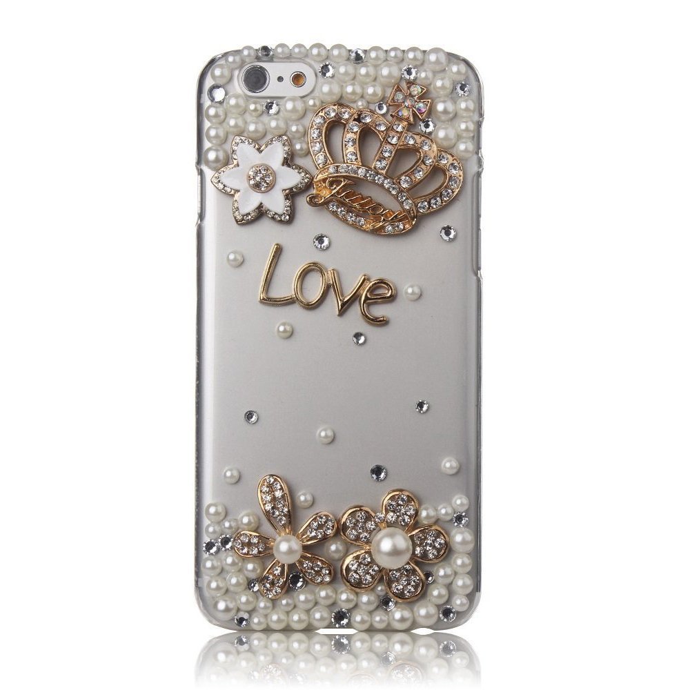 STENES Bling Phone Case Compatible with iPod Touch (5th Generation) Case, Luxurious Crystal 3D Handmade Sparkle Diamond Rhinestone Clear Cover - Crown Flowers Love/Gold