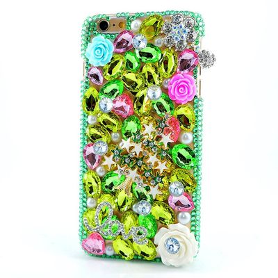 STENES Bling Phone Case Compatible with iPhone 5C Case - Luxurious Crystal 3D Handmade Sparkle Diamond Rhinestone Clear Cover - Christmas Stars Tree Rose Flowers Love/Green
