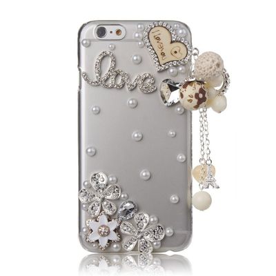 STENES Bling Phone Case Compatible with iPhone 6 Plus Case - Luxurious Crystal 3D Handmade Sparkle Diamond Rhinestone Clear Cover - Heart Pendant Flowers Love/Clear