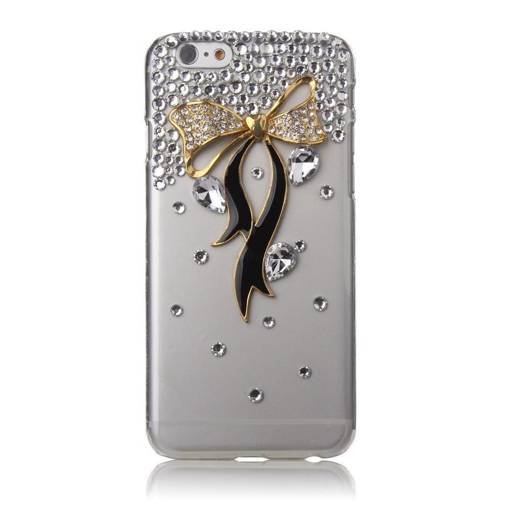STENES Bling Phone Case Compatible with iPod Touch (6th Generation) Case - Luxurious Crystal 3D Handmade Sparkle Diamond Rhinestone Clear Cover - Bow Ribbon/Black