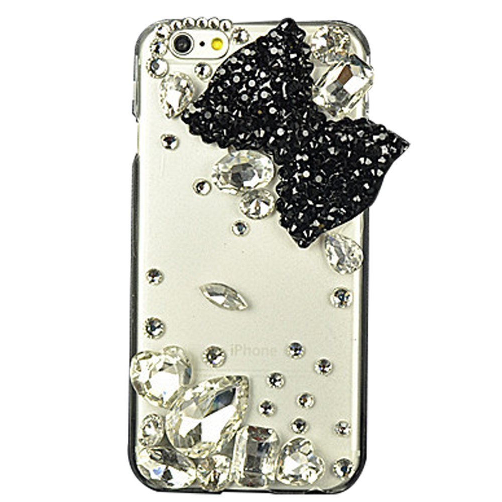 STENES Bling Phone Case Compatible with iPod Touch (6th Generation) Case - Luxurious Crystal 3D Handmade Sparkle Diamond Rhinestone Clear Cover - Big Bowknot Rhinestone/Black