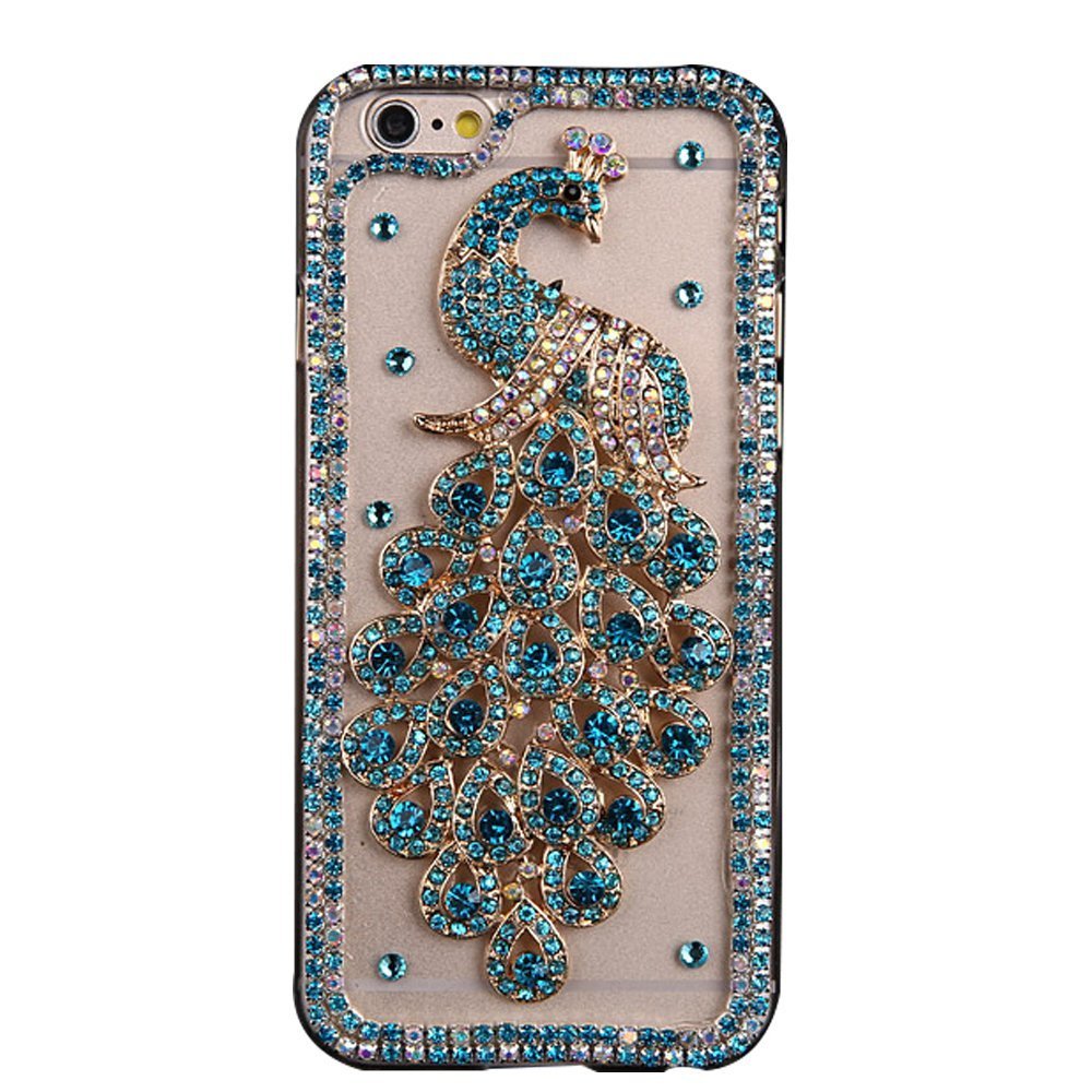 STENES Bling Phone Case Compatible with iPod Touch (6th Generation) Case - Luxurious Crystal 3D Handmade Sparkle Diamond Rhinestone Clear Cover - Luxury Peacock/Green