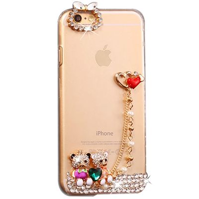 STENES Bling Phone Case Compatible with iPod Touch (6th Generation) Case - Luxurious Crystal 3D Handmade Sparkle Diamond Rhinestone Clear Cover - Heart Pendant Bear Lovers/Sweet