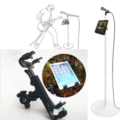 JackSuper Universal 7'' to 11'' Rotating Tablet Mount Holder with Bike Bicyle Mount Mic Microphone Stand Adapter for iPad 2 3 4 Mini Air All 7'' to 11'' Tablets