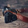 Custom Leather Camera Strap, Handmade personalized gift, Brown stain, Skull, hand stitched, Custom name, initials, neck strap, DSLR, SLR, shoulder strap view 2