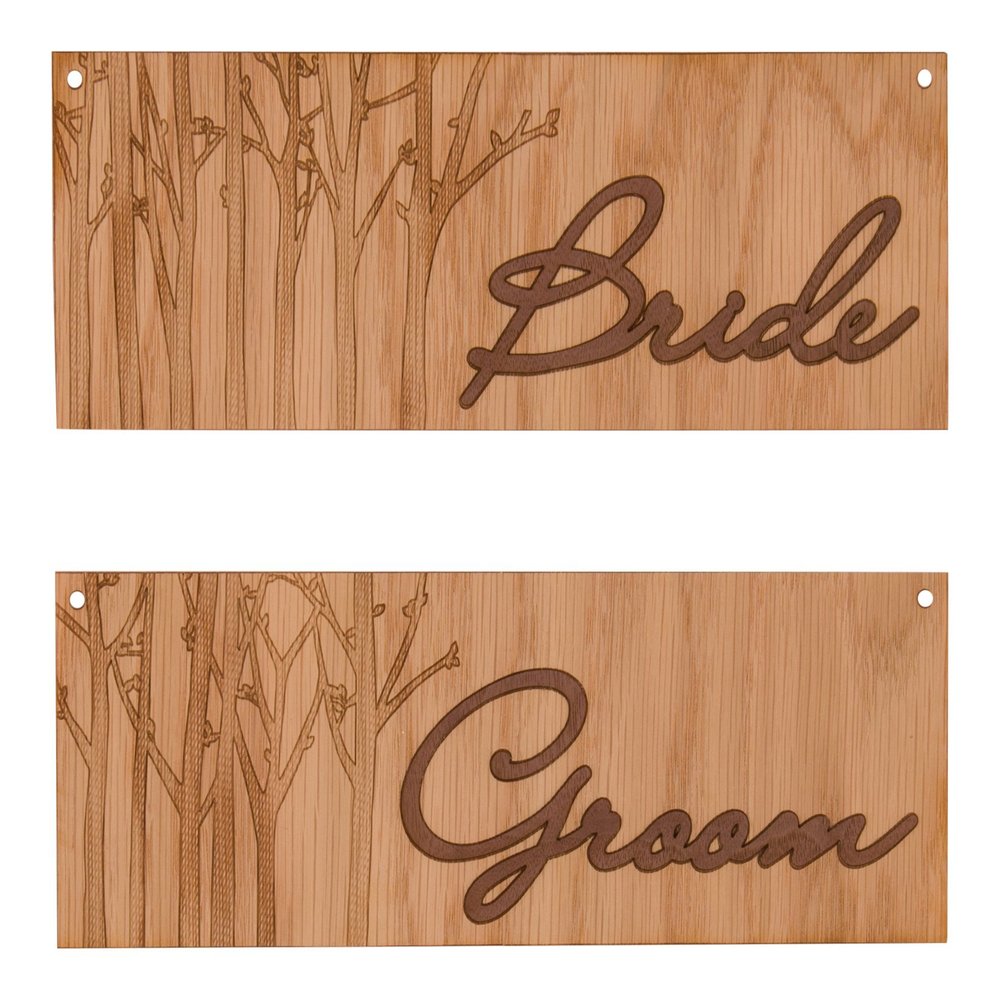 Weddingstar Veneer Bride And Groom Chair Markers, Wood