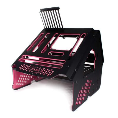 PrimoChill's Praxis Wetbench Powdercoated Steel Modular Open Air Computer Test Bench for Watercooling or Air Cooled Components - Black w/Solid Light Pink Accents