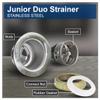 Highcraft 9773 Bar/Prep Sink 2 1/2 Junior Duo Stainless Steel Drain Assembly with Strainer Basket and Rubber Stopper view 3