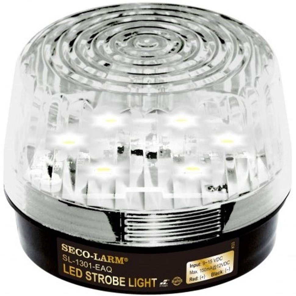 Seco-Larm SL-1301-EAQ/C Clear LED Strobe Light with 6 LEDs, Flash Only, Operating Life Over 50000 Hours (over 5.7 years); High-impact and Heat-resistant Lens, Weather Resistant, 9~15 VDC