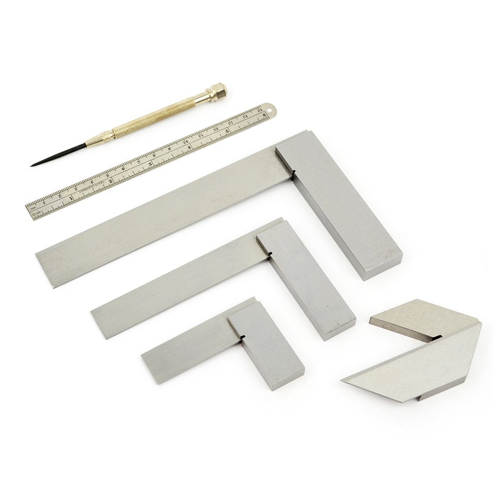 BIG HORN 19280 6 Pieces Precision Machinist Ground Engineers Square Set for Hobby Crafts Jewelry Making