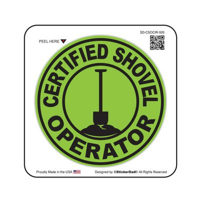 Certified Shovel Operator 926 Circle Vinyl Hard Hat Helmet Decal - Size: 2" Round Color: Green/Black - Hard Hat, Helmet, Windows, Walls, Bumpers, Laptop, Lockers, etc. (12)