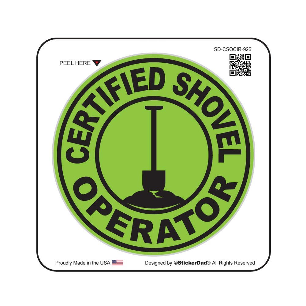 Certified Shovel Operator 926 Circle Vinyl Hard Hat Helmet Decal - Size: 2" Round Color: Green/Black - Hard Hat, Helmet, Windows, Walls, Bumpers, Laptop, Lockers, etc. (12)