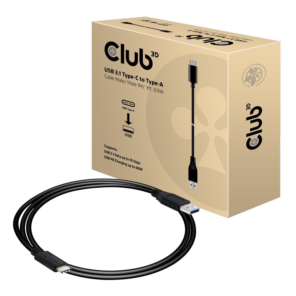 Club 3D CAC 1523 USB 3.1  Type C to Type A Cable Male/Male Black