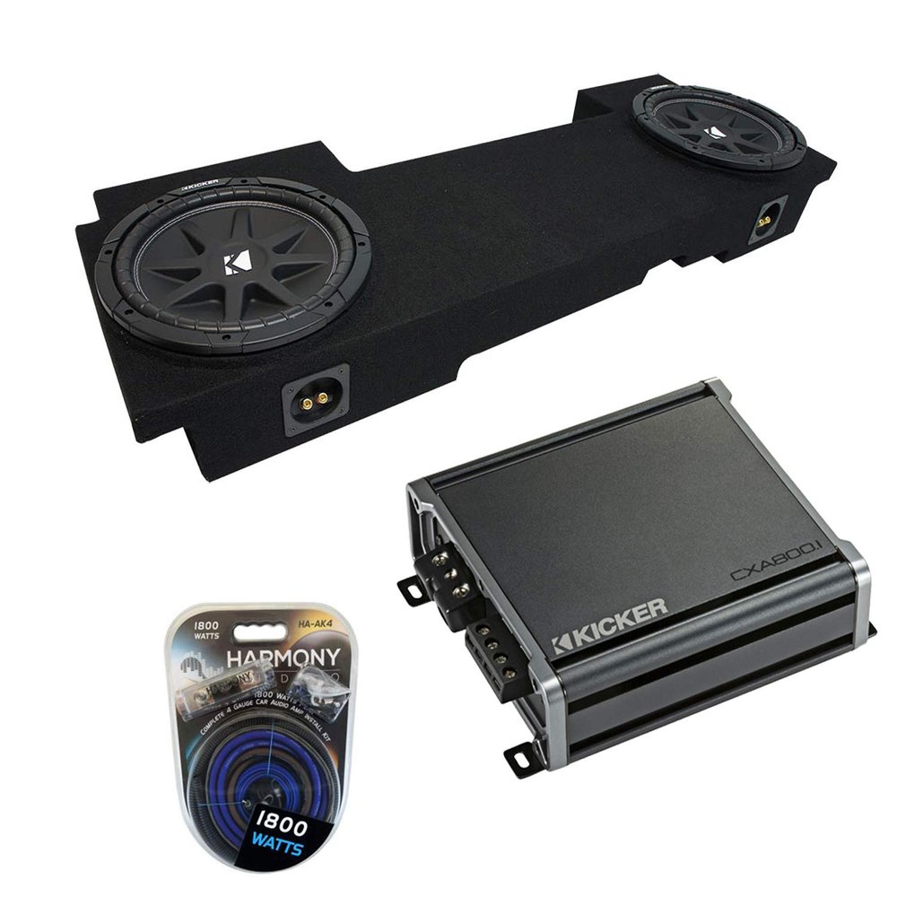 Harmony Audio Compatible with 2002-2013 Chevy Silverado HD Crew Truck Kicker Bundle Comp C10 Dual 10" Sub Box Enclosure & CXA800.1 Amp