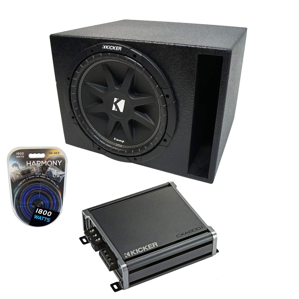 Harmony Audio Universal Car Stereo Rhino Coated Ported 15" Kicker Bundle Comp C15 Sub Box Enclosure & CXA800.1 Amp