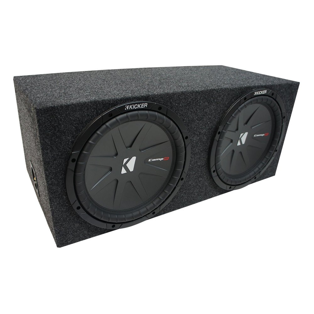 American Sound Connection 48CWR122 12Inch CompR 2Ohm Dual 500W RMS 1000W Peak Subwoofer and RF212H Dual 12" Sealed Rear Angle Sub Box Enclosure