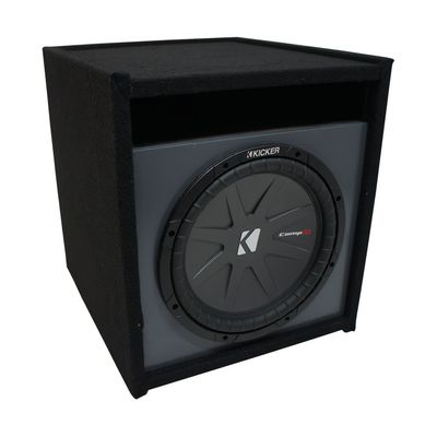 ASC SOLORND1X10V Universal Car Stereo Single Slot Vented Paintable Baffle 10" Sub Box and Kicker 43CWR104 Universal 400W RMS 4 Ohm 10" Subwoofer