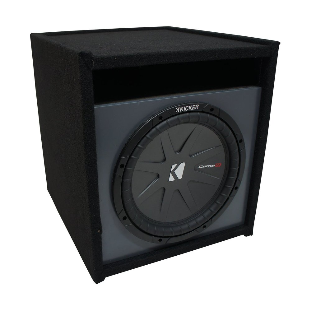 ASC SOLORND1X10V Universal Car Stereo Single Slot Vented Paintable Baffle 10" Sub Box and Kicker 43CWR104 Universal 400W RMS 4 Ohm 10" Subwoofer