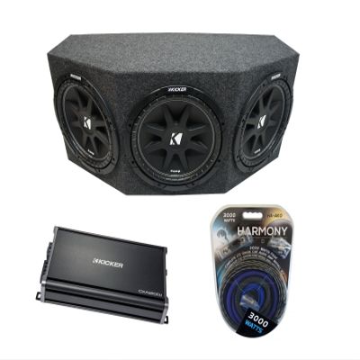 Harmony Audio HA-AK0 Car Stereo Complete 1/0 Gauge 3000W Amp Install Kit, 43C104-N 10" Comp C10 Series Sub, 43CXA12001-RS Class D 1200W Sub Amplifier and 310H Sealed Rear Angle 3 Sub Box Enclosure