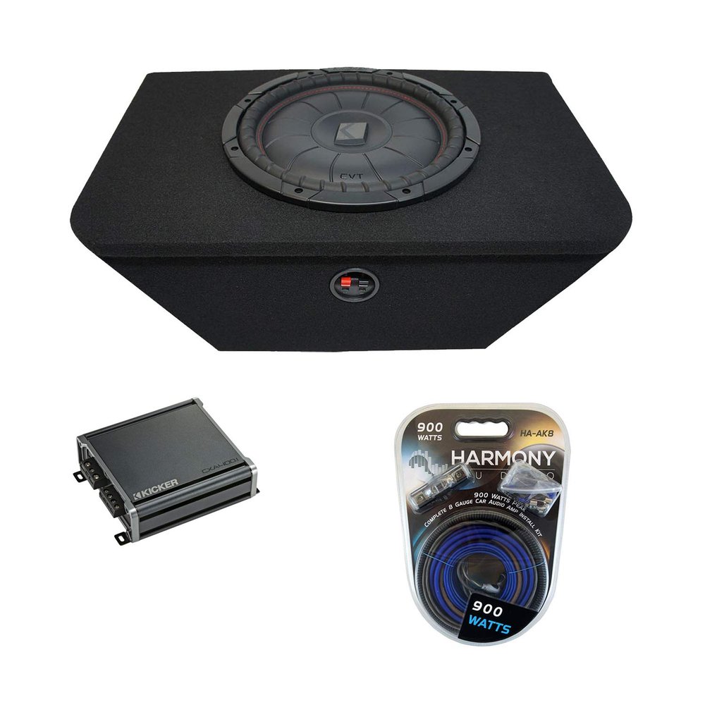Harmony Audio Kicker Bundle Compatible with 2000-09 Honda S2000 CVT10 CompVT Single 10" Loaded Sub Box Enclosure with CXA400.1 Amplifier