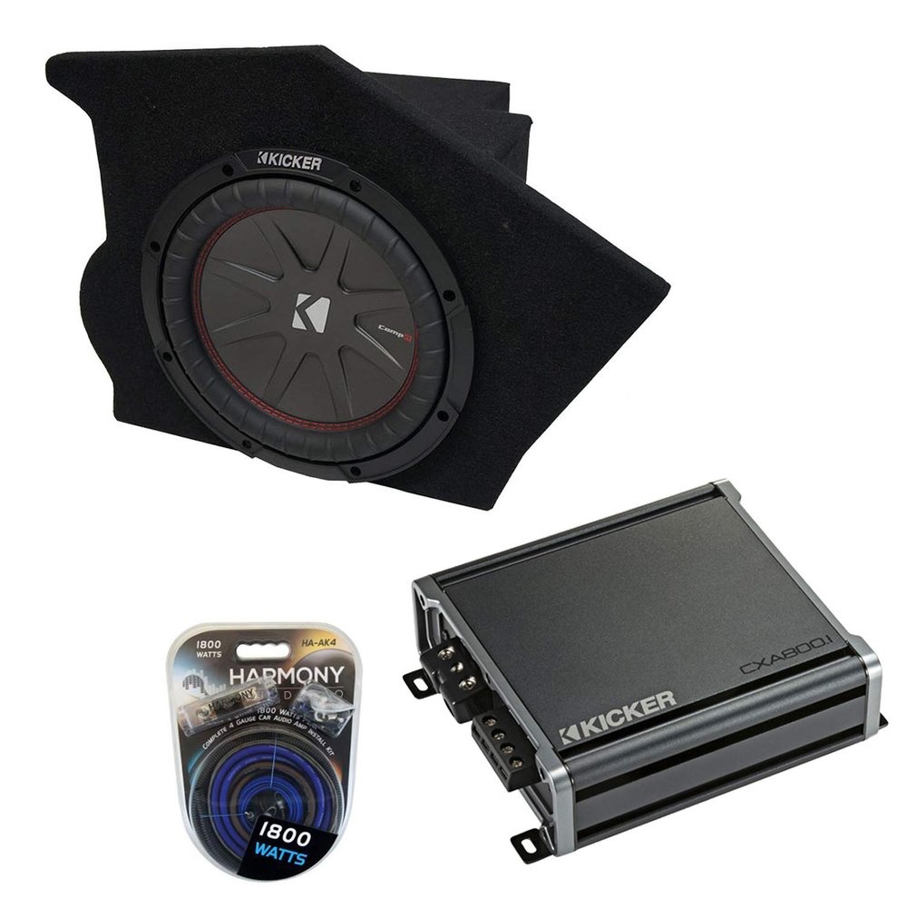 Harmony Audio Compatible with 1993-2002 Chevy Camaro Coupe Driver Side 10" Kicker Bundle CompR CWR10 Sub Box Enclosure & CXA800.1 Amp
