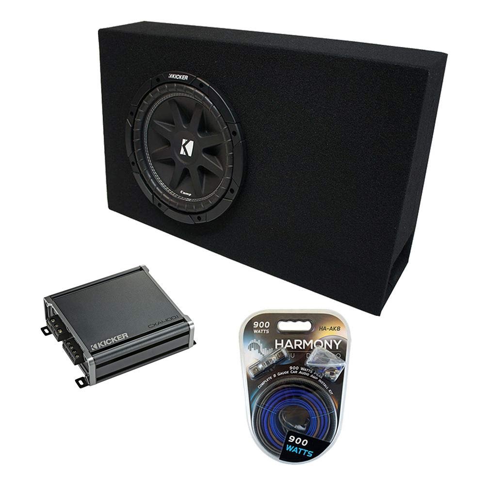 Harmony Audio Kicker 43C104 10" Comp C10 Series Subwoofer, 46CXA4001 Class D Mono 800W Peak Sub Amplifier and PORTCK110 Single Sub Box Enclosure