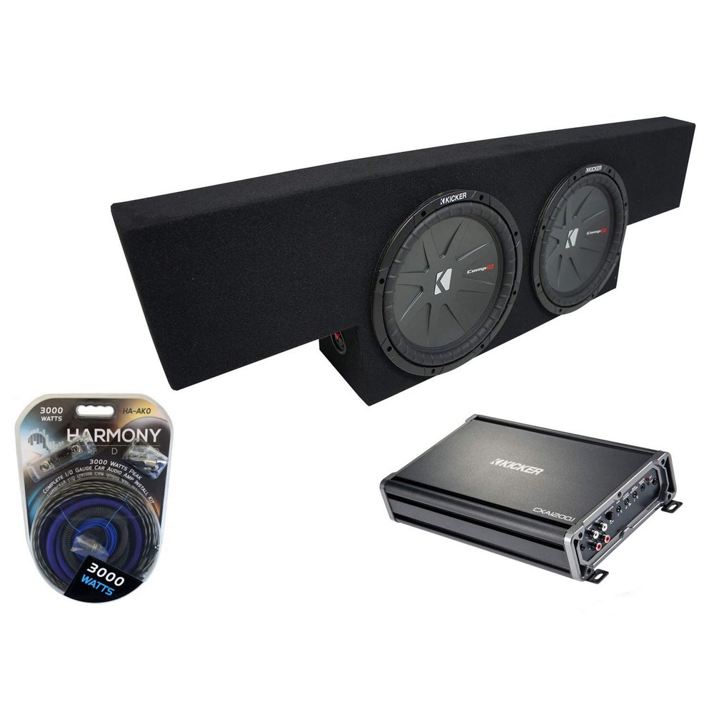 Harmony Audio Compatible with 01-06 GMC Sierra Non-HD Crew Cab Truck Kicker CompR CWR10 Dual 10" Sub Box Enclosure & CXA1200.1 (Renewed)