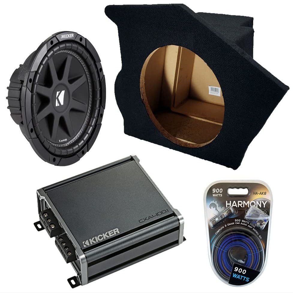 Harmony Audio HA-AK8 Compatible with Chevy Camaro Coupe 1993-2002 8 Gauge 900W Amp Install Kit, 43C104 Driver Side 10" Comp C10 Series Sub and 46CXA4001 Car Audio Class D Mono 800W Peak Sub Amp