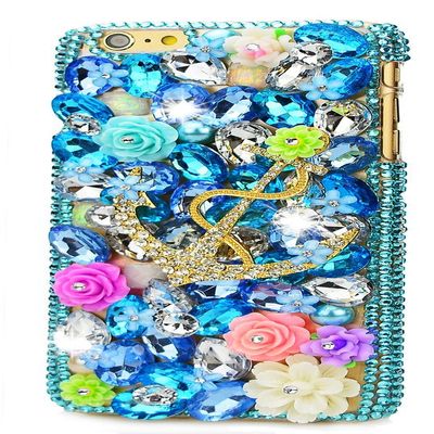 STENES Bling Phone Case Compatible with iPod Touch (6th Generation) Case - Luxurious Crystal 3D Handmade Sparkle Diamond Rhinestone Clear Cover - Rose Flowers Big Anchors/Blue