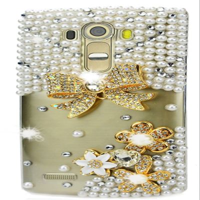 STENES Bling Phone Case Compatible with LG Phoenix 2 Case, Luxurious Crystal 3D Handmade Sparkle Diamond Rhinestone Clear Cover - Bowknot Flowers/Clear