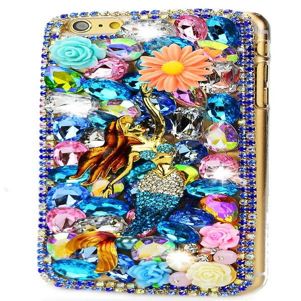 STENES Bling Phone Case Compatible with iPod Touch (5th Generation) Case, Luxurious Crystal 3D Handmade Sparkle Diamond Rhinestone Clear Cover - Pretty Mermaid Flowers/Colorful