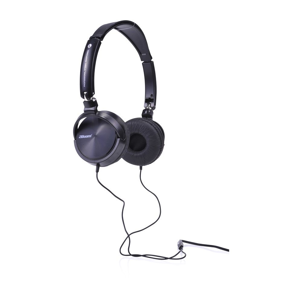 2BOOM Dyna Jam Over Ear Hipster Foldable Stereo Wired Headphone Microphone Headset Black