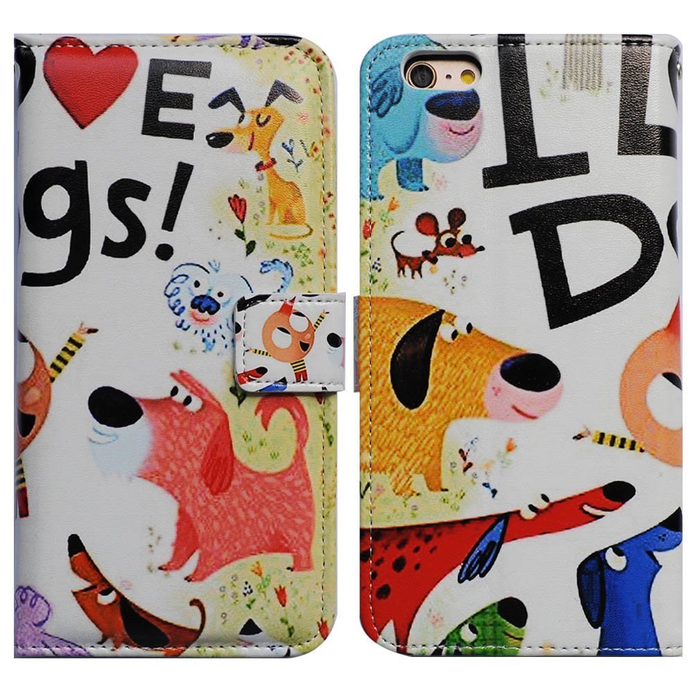Bfun Packing Bcov Colorful Cute Dogs Wallet Card Slot Leather Cover Case for iPod Touch 5 6